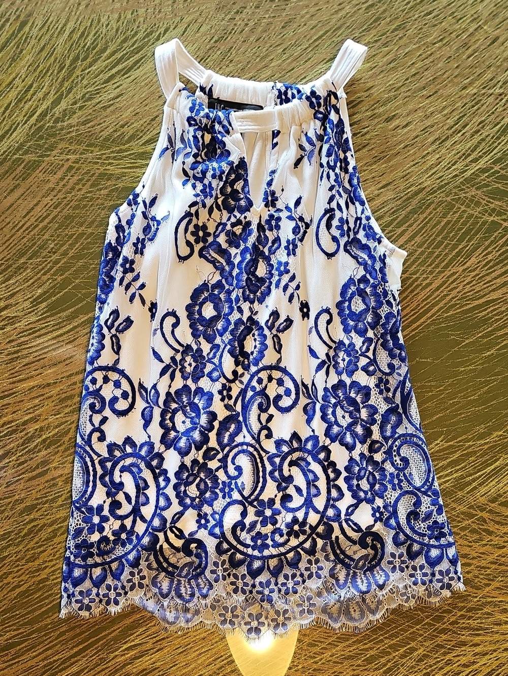 Inc Brand White & Blue Floral Lace Halter Women's Top
